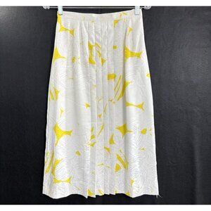 Vtg STIRLING‎ COOPER Women Floral Pleated Midi Skirt Sz 8 White Yellow 80s 39-12
